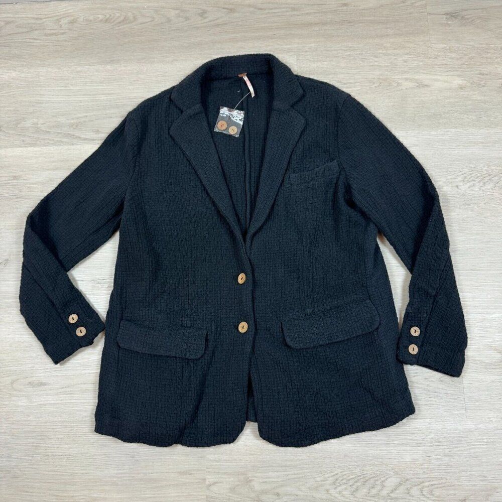 Free People Like A Cloud Oversized Slouchy Blazer Size XS Black Textured Cotton